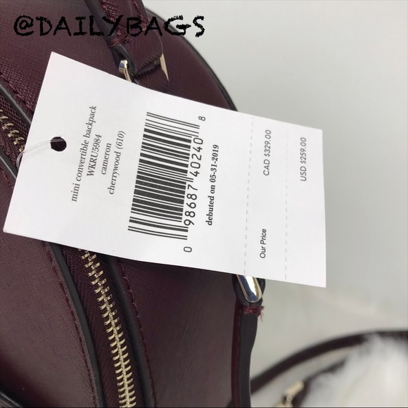 KATE SPADE MINI CONVERTIBLE BACKPACK CHERRY WALLET - Picture 2 of 8